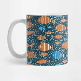 Blue and Orange Fish in the Sea Repeat Pattern Mug